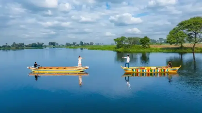 Two boats on the lake at Lotus Valley Gulawat near Indore