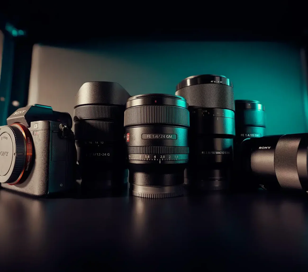 Professional camera bodies and lenses used in modern AI wedding photography workflows